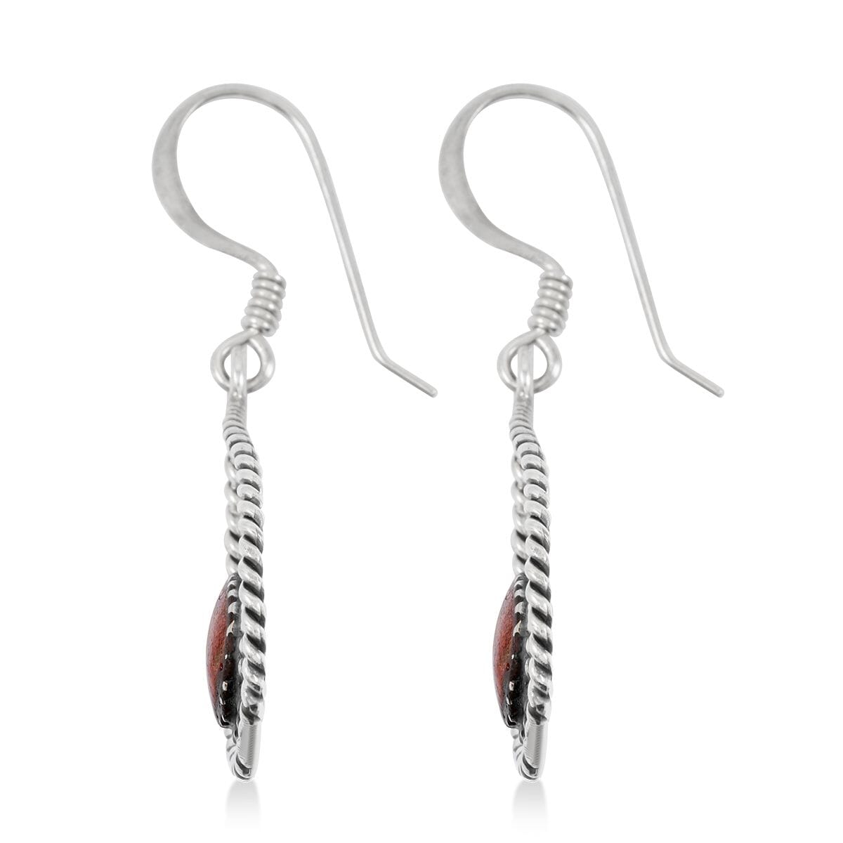 Santa Fe Style Red Coral 4.50 ctw Earrings in Sterling Silver image number 3