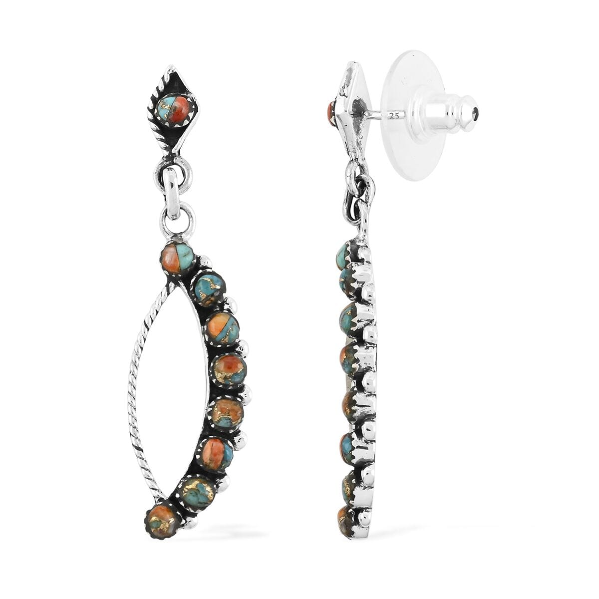 Santa Fe Style Spiny Turquoise 8.50 ctw Earrings in Sterling Silver image number 0