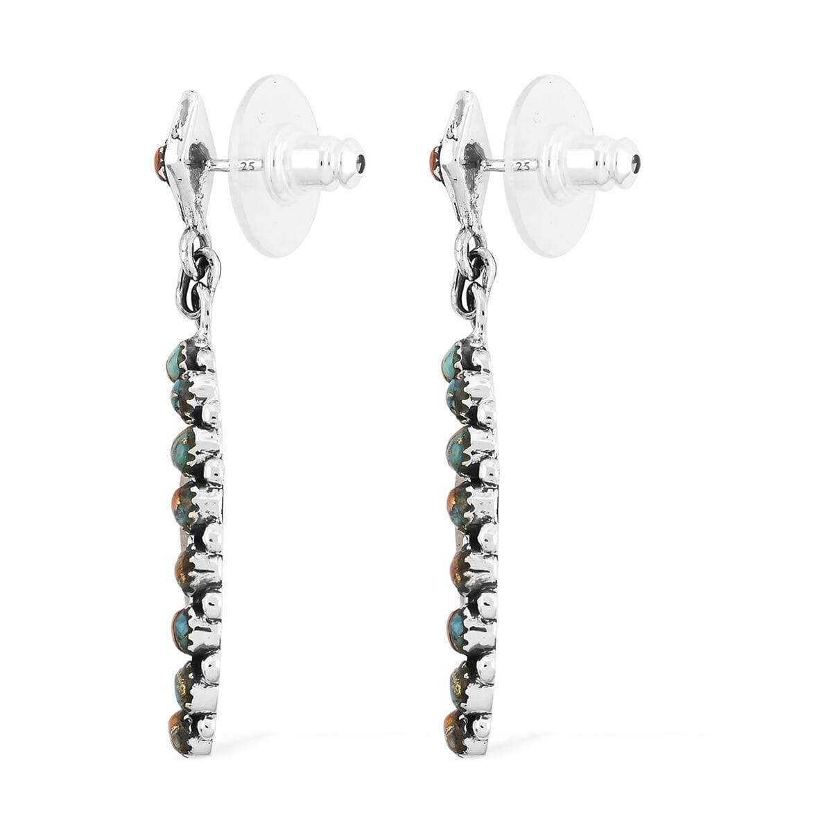 Santa Fe Style Spiny Turquoise 8.50 ctw Earrings in Sterling Silver image number 3