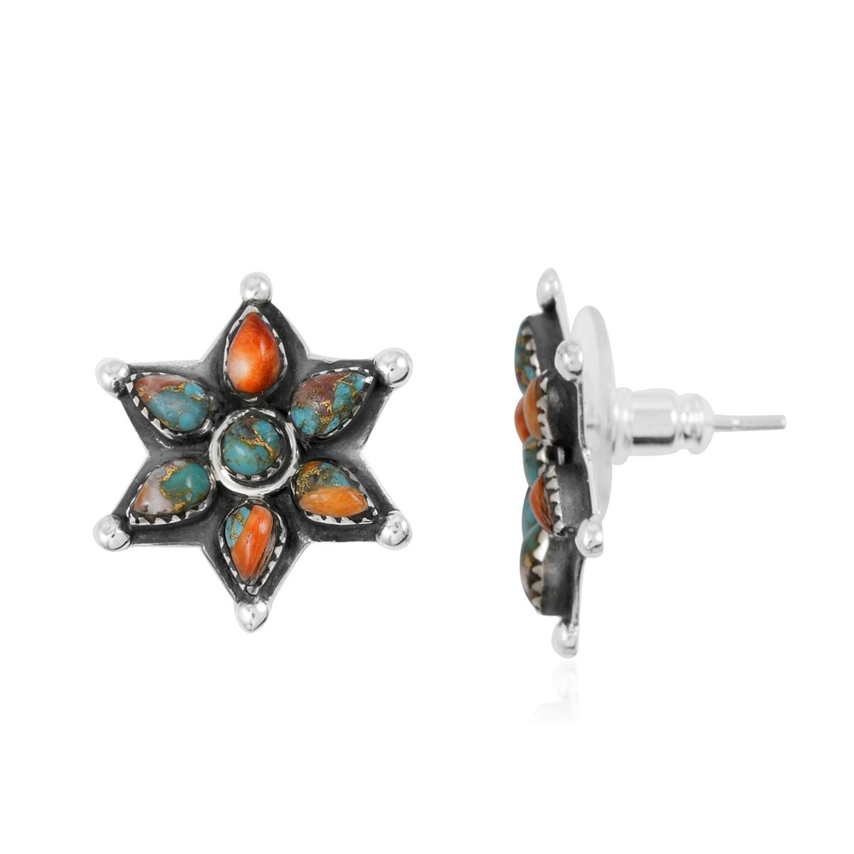 Santa Fe Style Spiny Turquoise 10.00 ctw Earrings in Sterling Silver image number 0