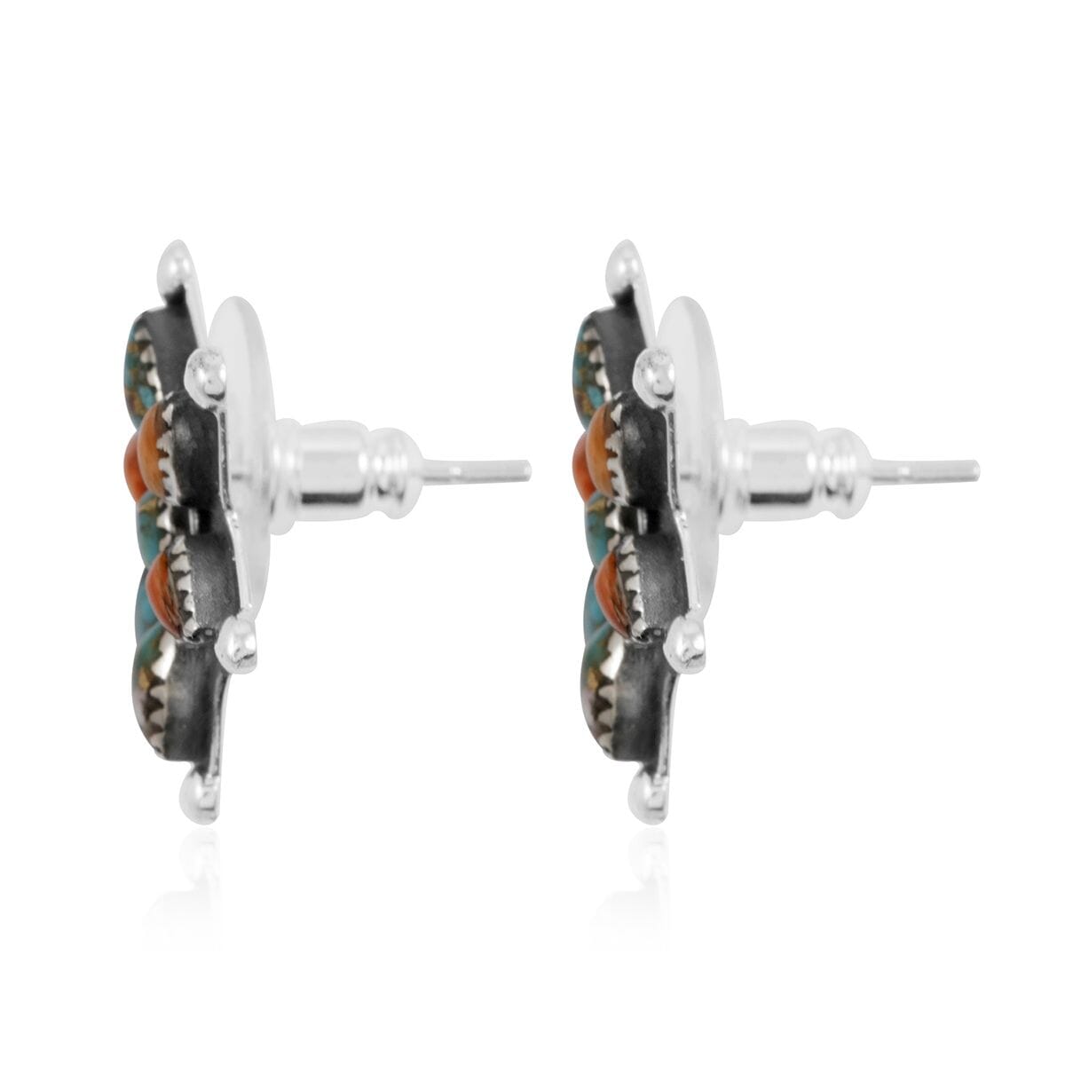 Santa Fe Style Spiny Turquoise 10.00 ctw Earrings in Sterling Silver image number 3