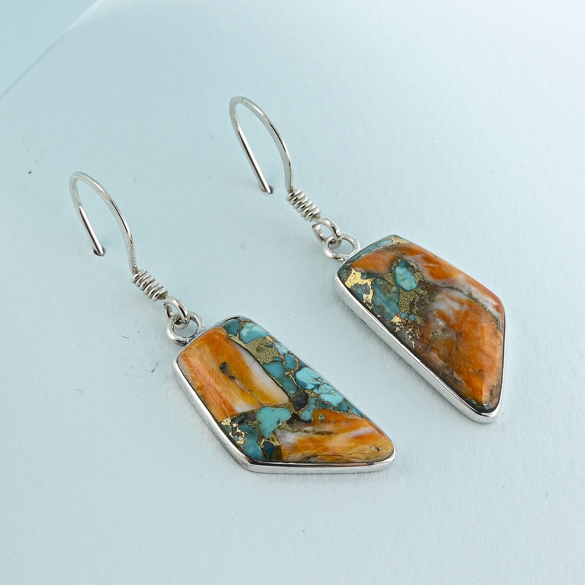 Santa Fe Style Spiny Turquoise 15.00 ctw Earrings in Sterling Silver image number 1