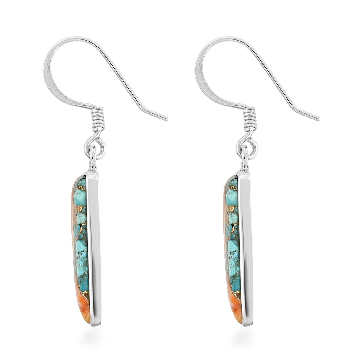 Santa Fe Style Spiny Turquoise 15.00 ctw Earrings in Sterling Silver image number 3