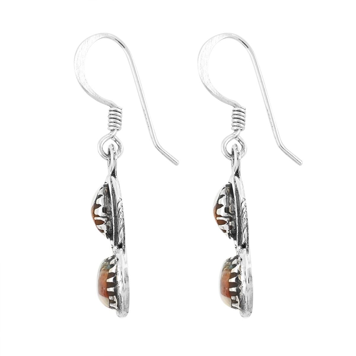 Santa Fe Style Spiny Turquoise 7.00 ctw Earrings in Sterling Silver image number 3