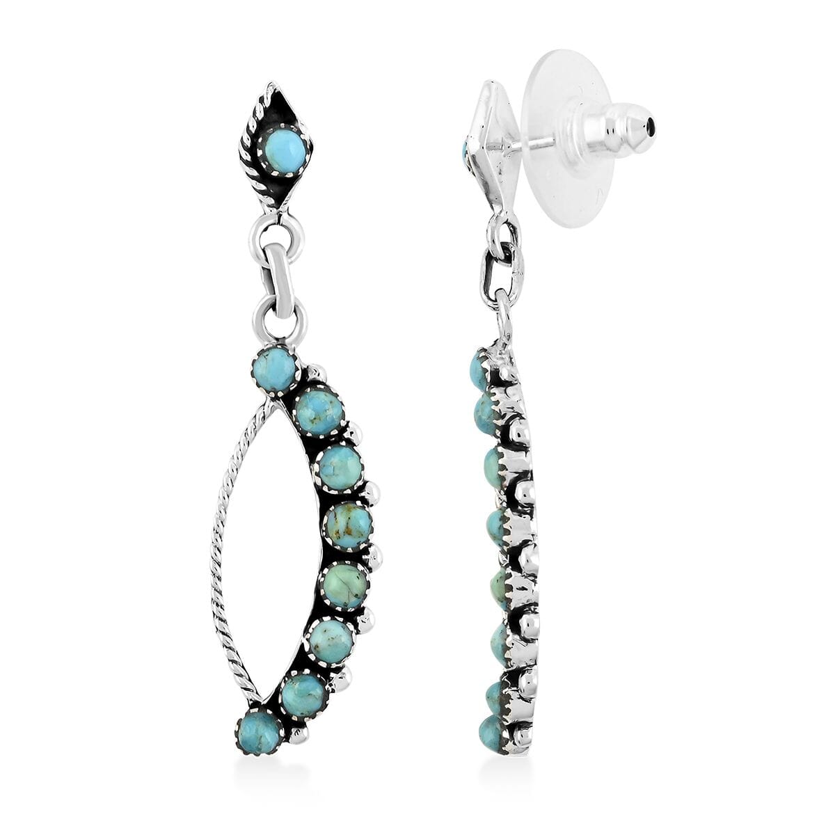Santa Fe Style Kingman Turquoise 8.50 ctw Earrings in Sterling Silver image number 0