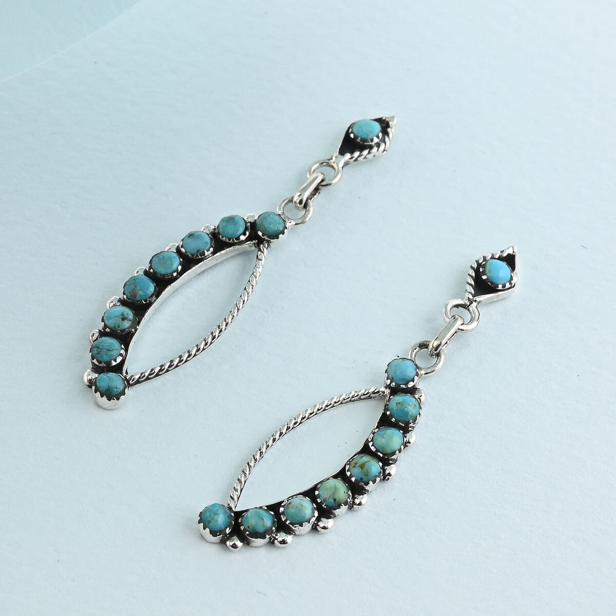 Santa Fe Style Kingman Turquoise 8.50 ctw Earrings in Sterling Silver image number 1