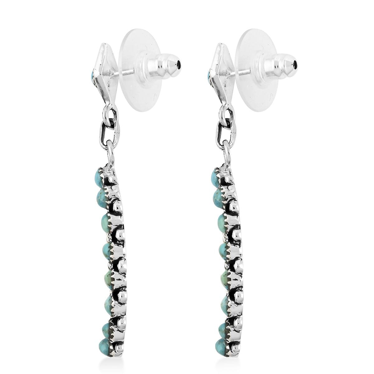 Santa Fe Style Kingman Turquoise 8.50 ctw Earrings in Sterling Silver image number 3