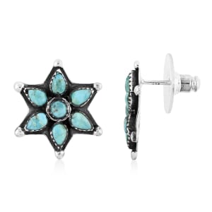 Santa Fe Style Kingman Turquoise 10.00 ctw Earrings in Sterling Silver