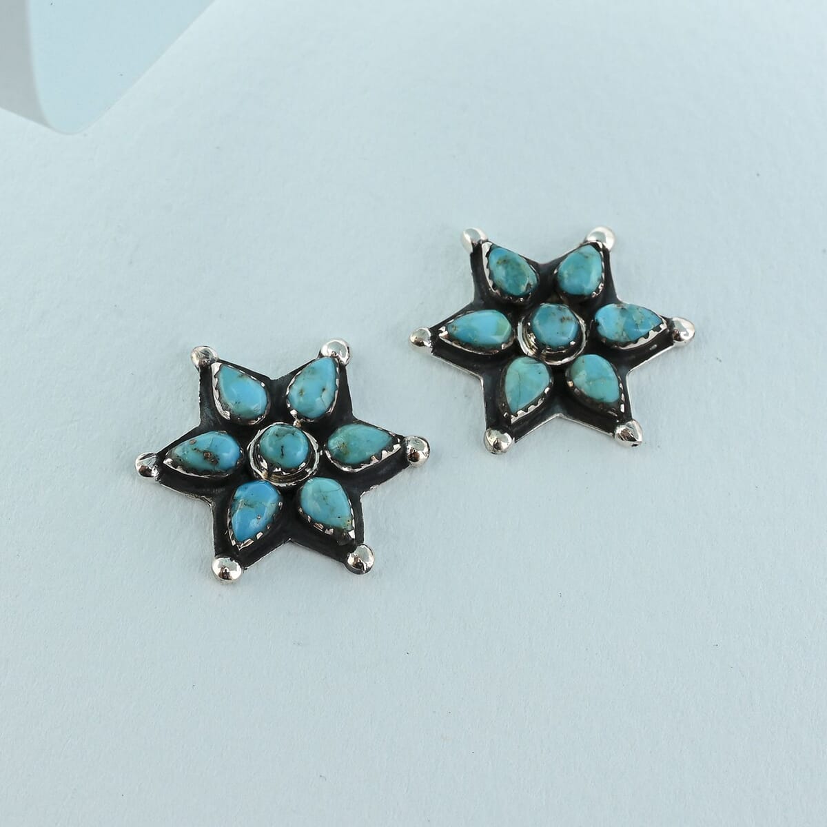 Santa Fe Style Kingman Turquoise 10.00 ctw Earrings in Sterling Silver image number 1
