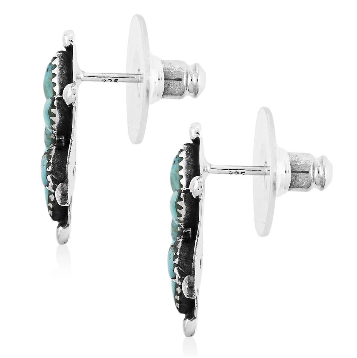 Santa Fe Style Kingman Turquoise 10.00 ctw Earrings in Sterling Silver image number 3