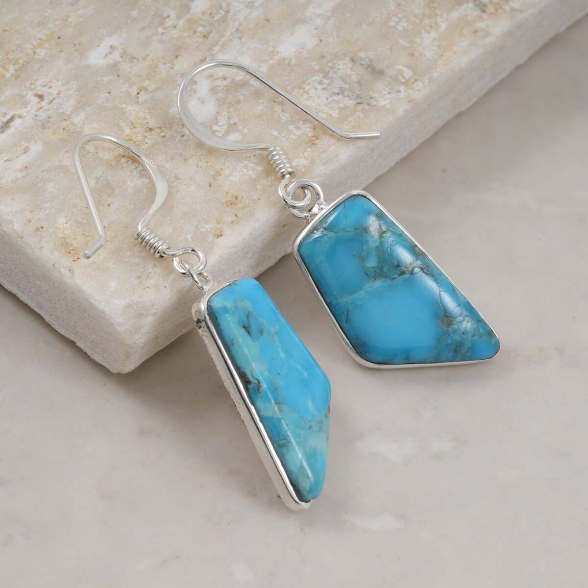 Santa Fe Style Kingman Turquoise 15.00 ctw Earrings in Sterling Silver image number 1
