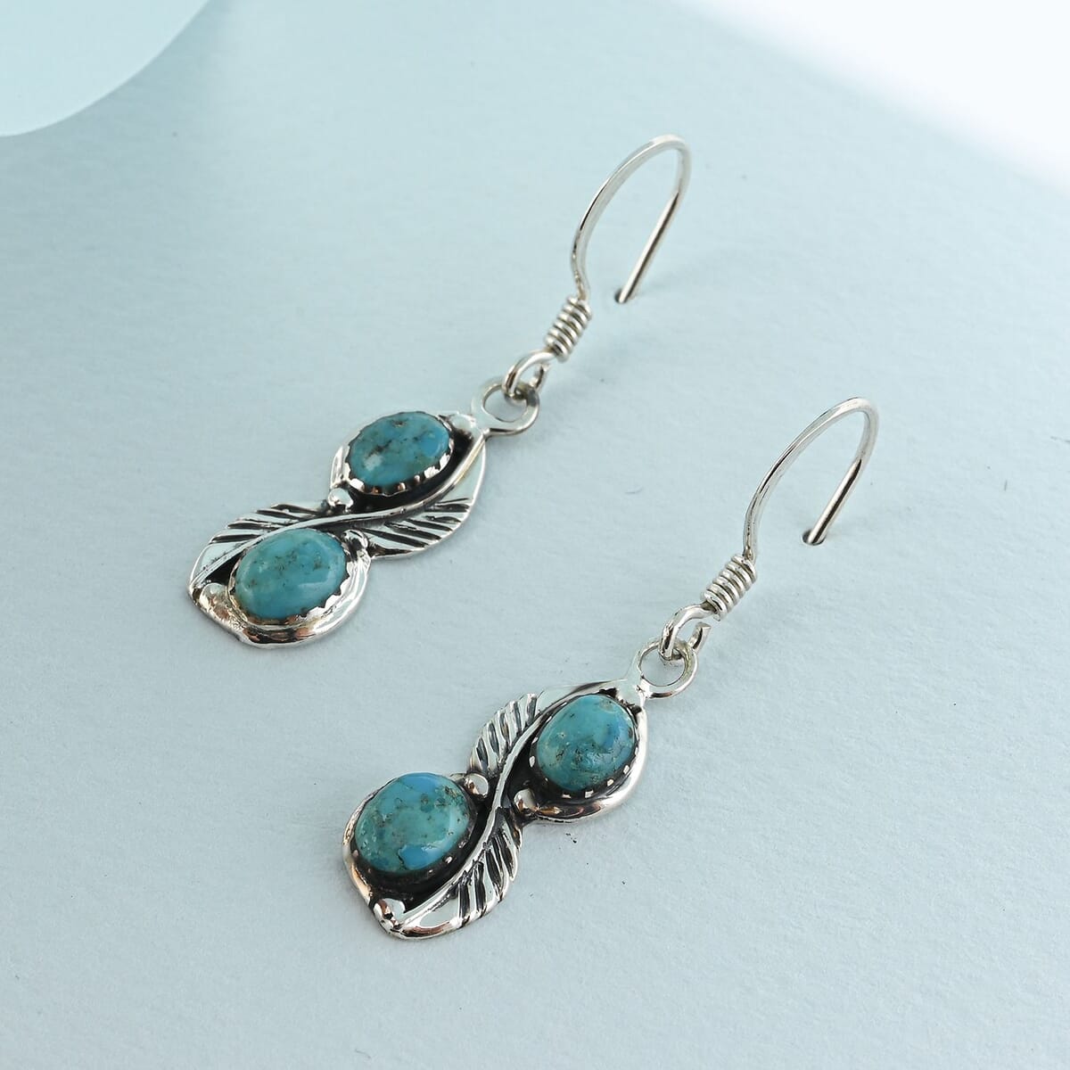 Santa Fe Style Kingman Turquoise 7.00 ctw Earrings in Sterling Silver image number 1