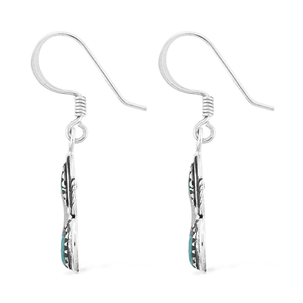 Santa Fe Style Kingman Turquoise 7.00 ctw Earrings in Sterling Silver image number 3