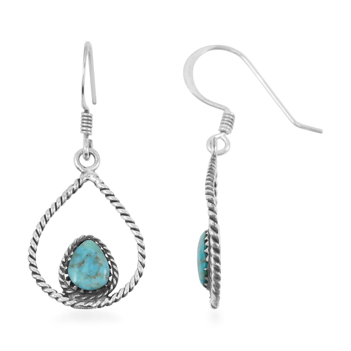 Santa Fe Style Kingman Turquoise 4.50 ctw Earrings in Sterling Silver image number 0