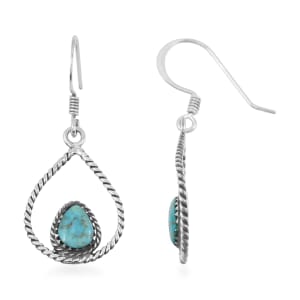 Santa Fe Style Kingman Turquoise 4.50 ctw Earrings in Sterling Silver