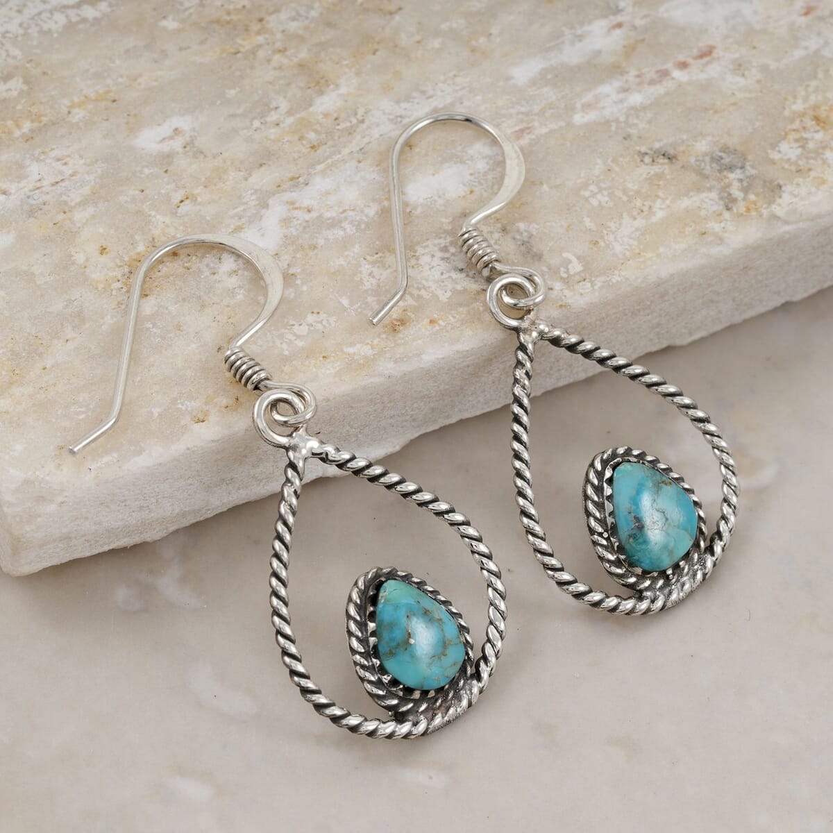 Santa Fe Style Kingman Turquoise 4.50 ctw Earrings in Sterling Silver image number 1