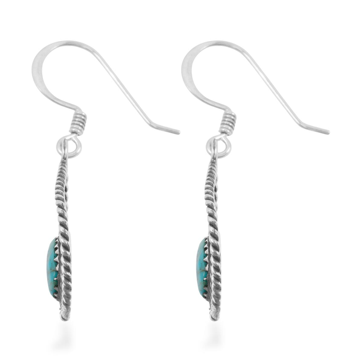 Santa Fe Style Kingman Turquoise 4.50 ctw Earrings in Sterling Silver image number 3