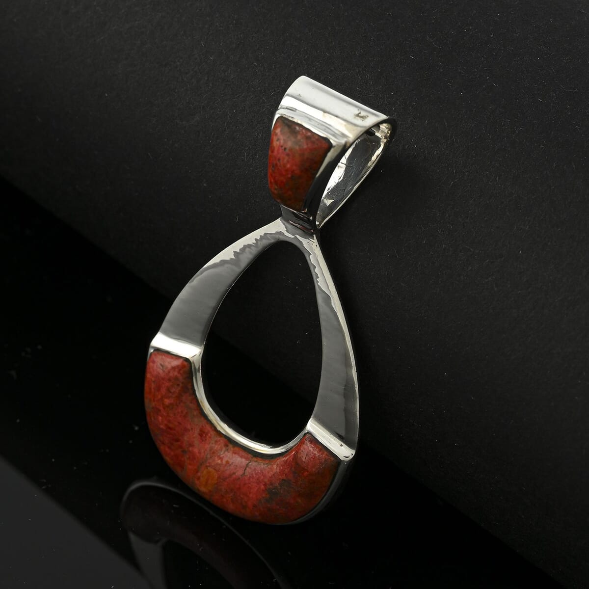 Santa Fe Style Red Coral 9.00 ctw Pendant in Sterling Silver image number 1
