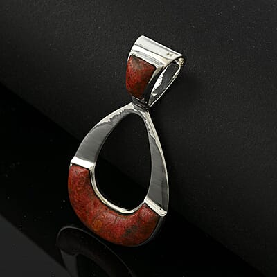 Santa Fe Style Red Coral 9.00 ctw Pendant in Sterling Silver