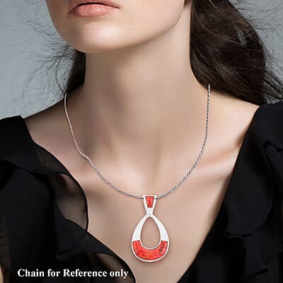 Santa Fe Style Red Coral 9.00 ctw Pendant in Sterling Silver