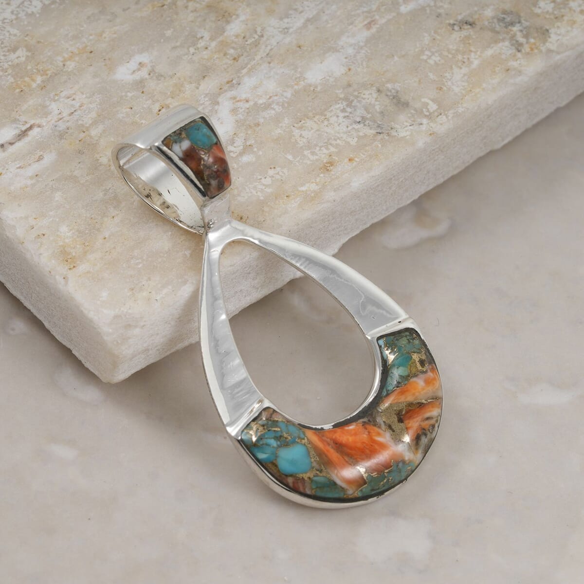 Santa Fe Style Spiny Turquoise 9.00 ctw Pendant in Sterling Silver image number 1