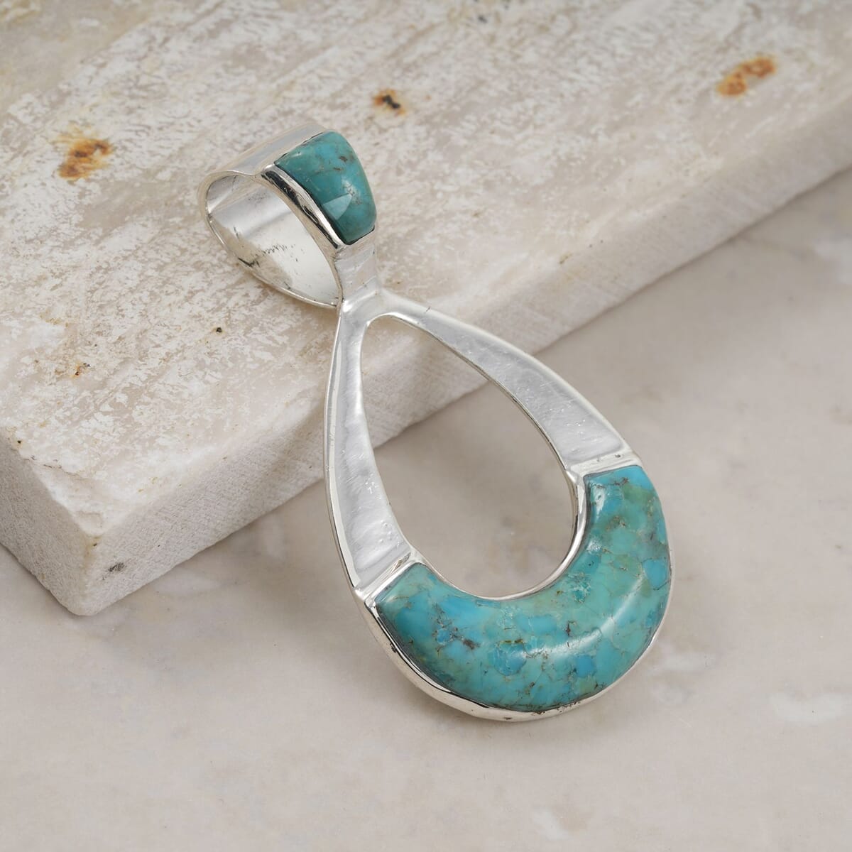 Santa Fe Style Kingman Turquoise 9.00 ctw Pendant in Sterling Silver image number 1