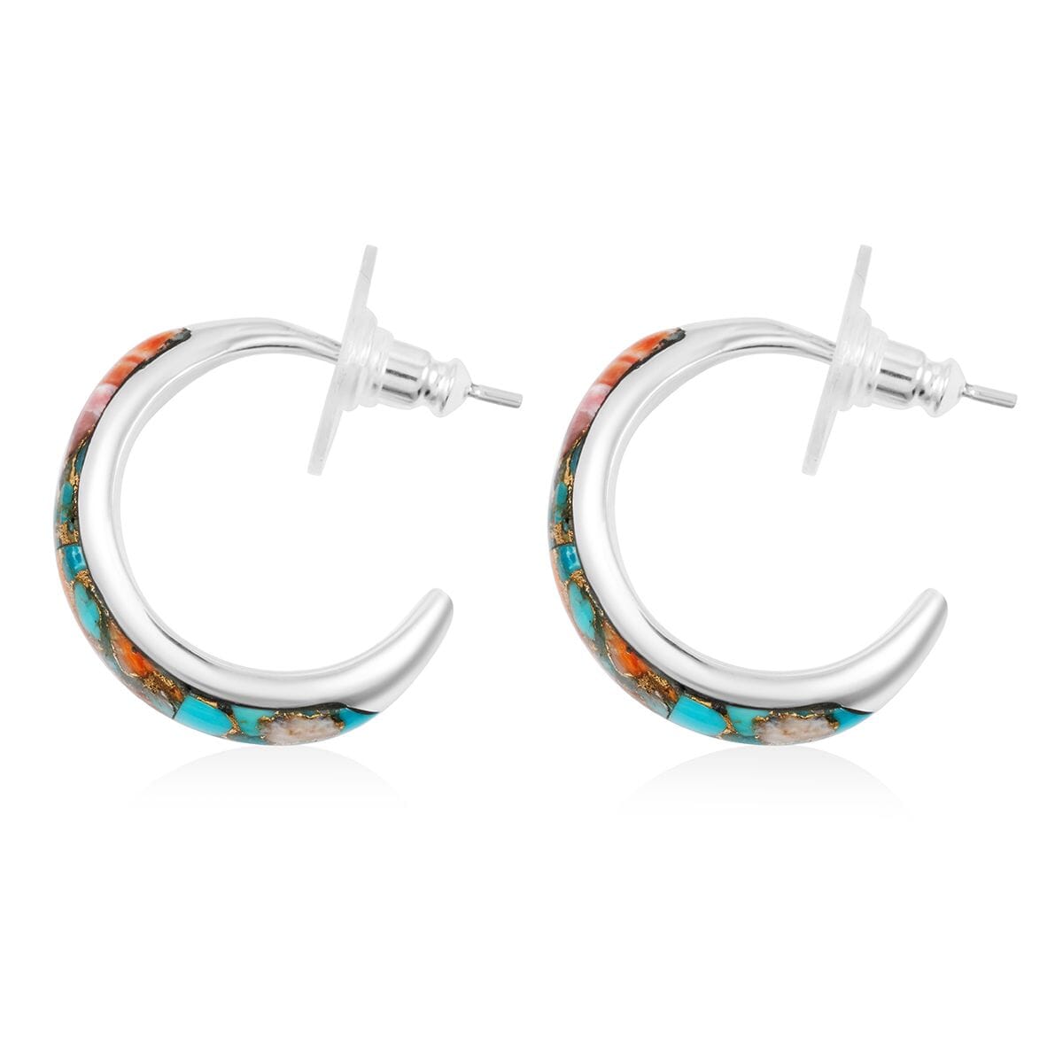 Santa Fe Style Spiny Turquoise 8.00 ctw Earrings in Sterling Silver image number 3