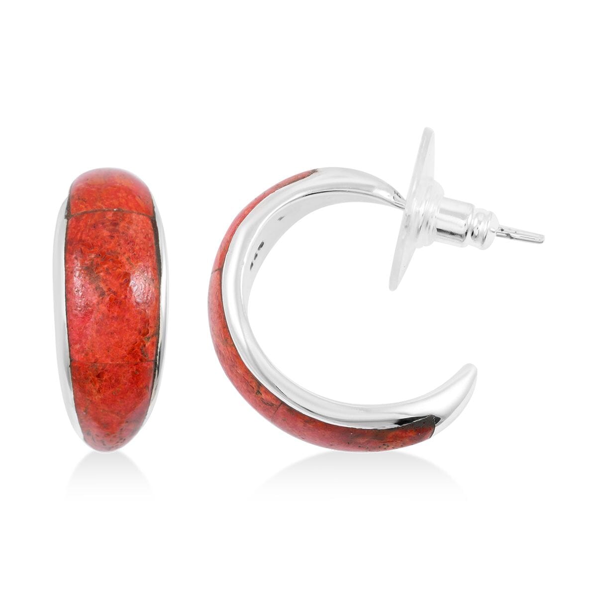 Santa Fe Style Enhanced Red Coral 8.00 ctw Earrings in Sterling Silver image number 0