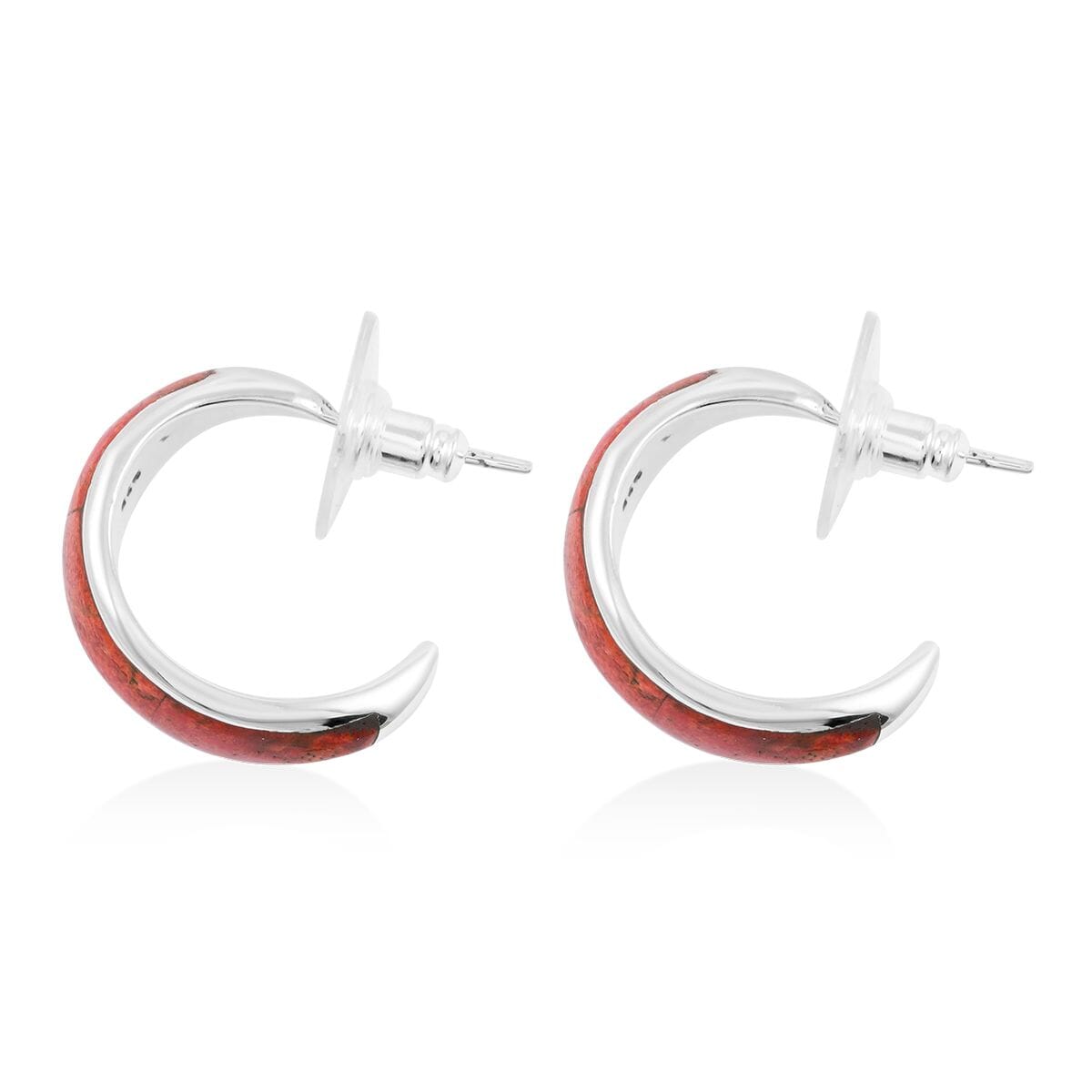 Santa Fe Style Enhanced Red Coral 8.00 ctw Earrings in Sterling Silver image number 3