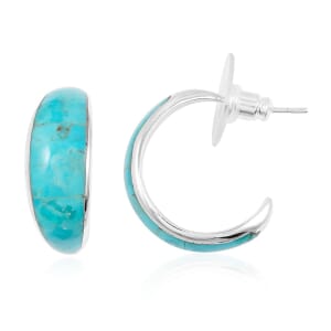 Santa Fe Style Kingman Turquoise 8.00 ctw Earrings in Sterling Silver
