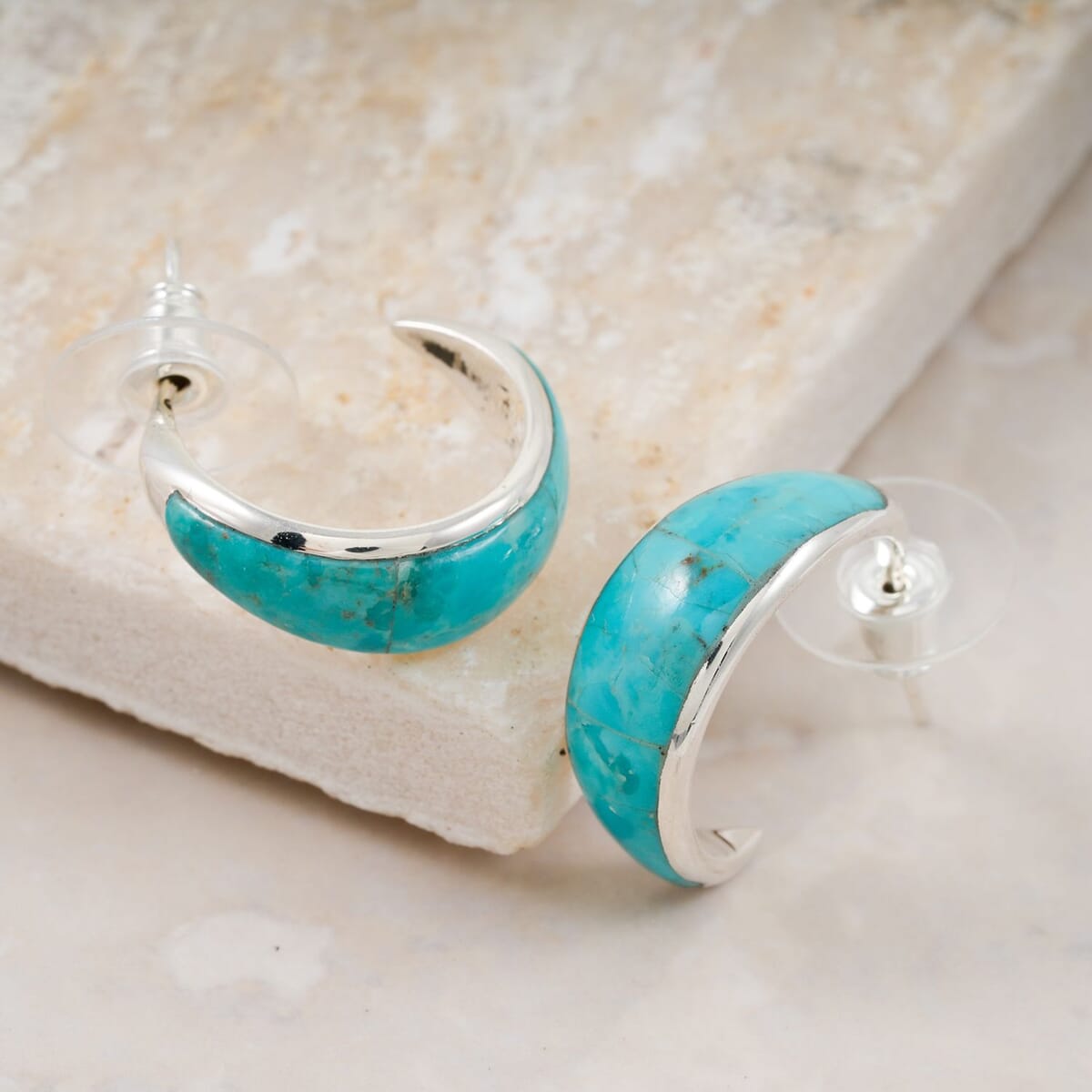 Santa Fe Style Kingman Turquoise 8.00 ctw Earrings in Sterling Silver image number 1