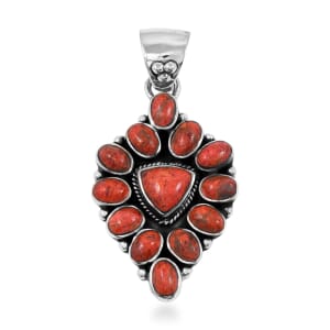 Santa Fe Style Enhanced Red Coral 15.00 ctw Pendant in Sterling Silver