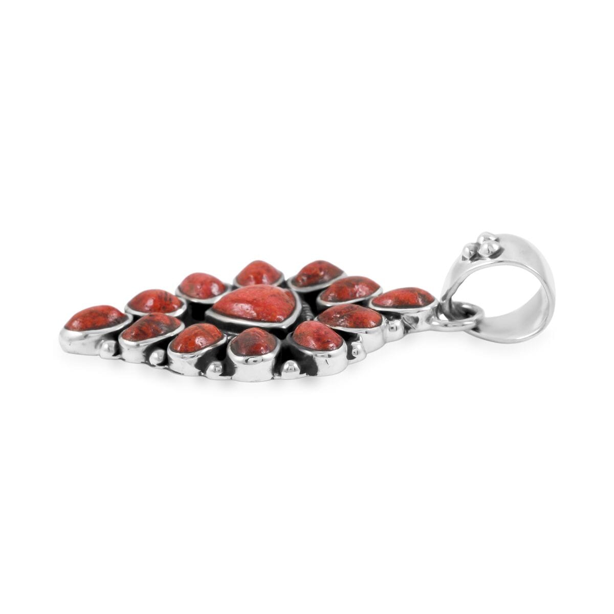 Santa Fe Style Enhanced Red Coral 15.00 ctw Pendant in Sterling Silver image number 3