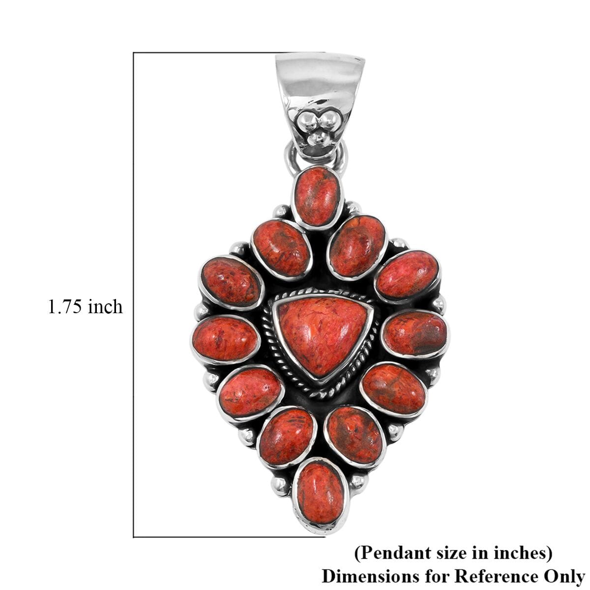 Santa Fe Style Enhanced Red Coral 15.00 ctw Pendant in Sterling Silver image number 4