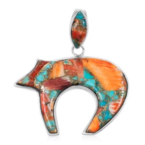 Santa Fe Style Spiny Turquoise 44.00 ctw Pendant in Sterling Silver