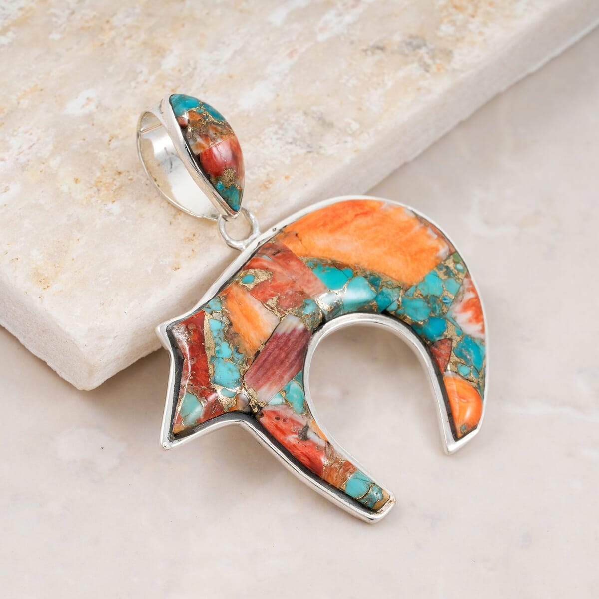 Santa Fe Style Spiny Turquoise 44.00 ctw Pendant in Sterling Silver image number 1