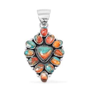 Santa Fe Style Spiny Turquoise 15.00 ctw Pendant in Sterling Silver