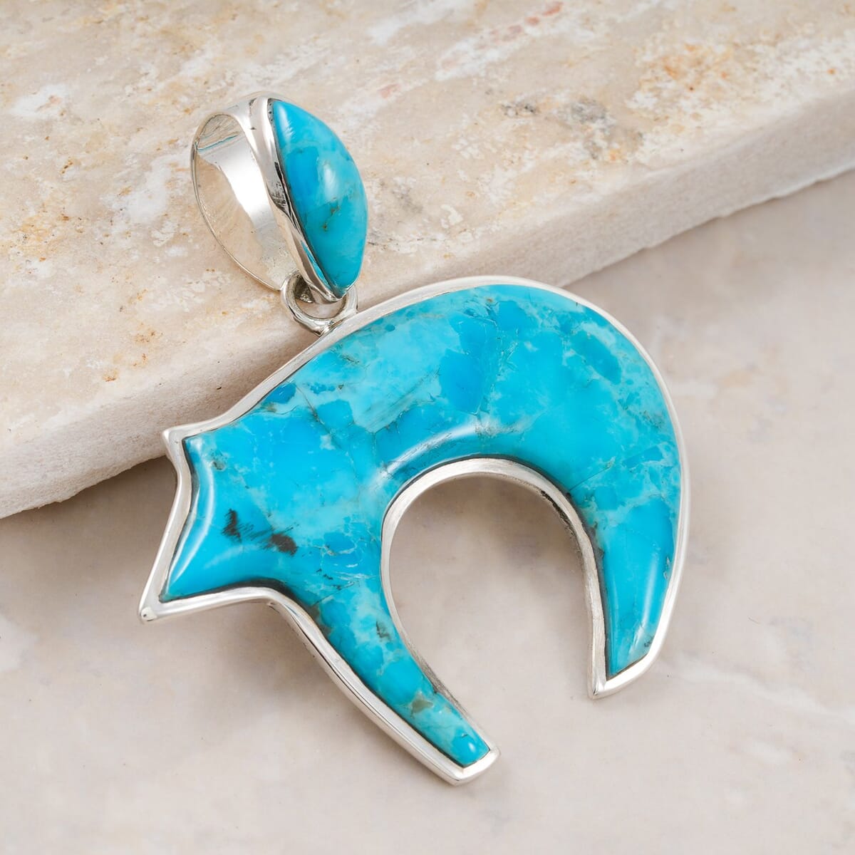 Santa Fe Style Kingman Turquoise 44.00 ctw Pendant in Sterling Silver image number 1