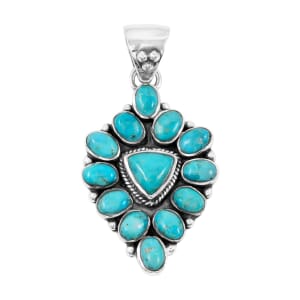 Santa Fe Style Kingman Turquoise 15.00 ctw Pendant in Sterling Silver