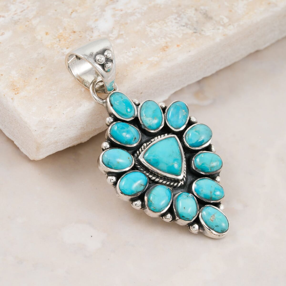 Santa Fe Style Kingman Turquoise 15.00 ctw Pendant in Sterling Silver image number 1