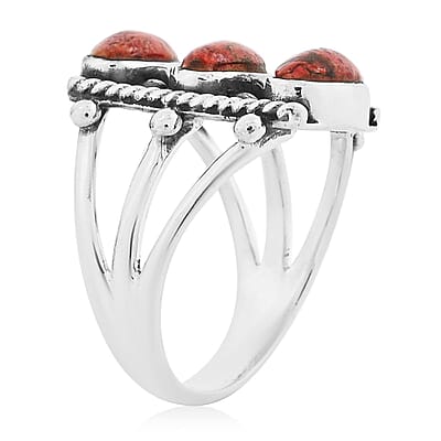 Santa Fe Style Enhanced Red Coral 8.50 ctw Ring in Sterling Silver (Size 10.0)