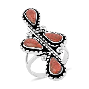 Santa Fe Style Enhanced Red Coral 8.00 ctw Ring in Sterling Silver (Size 11.0)