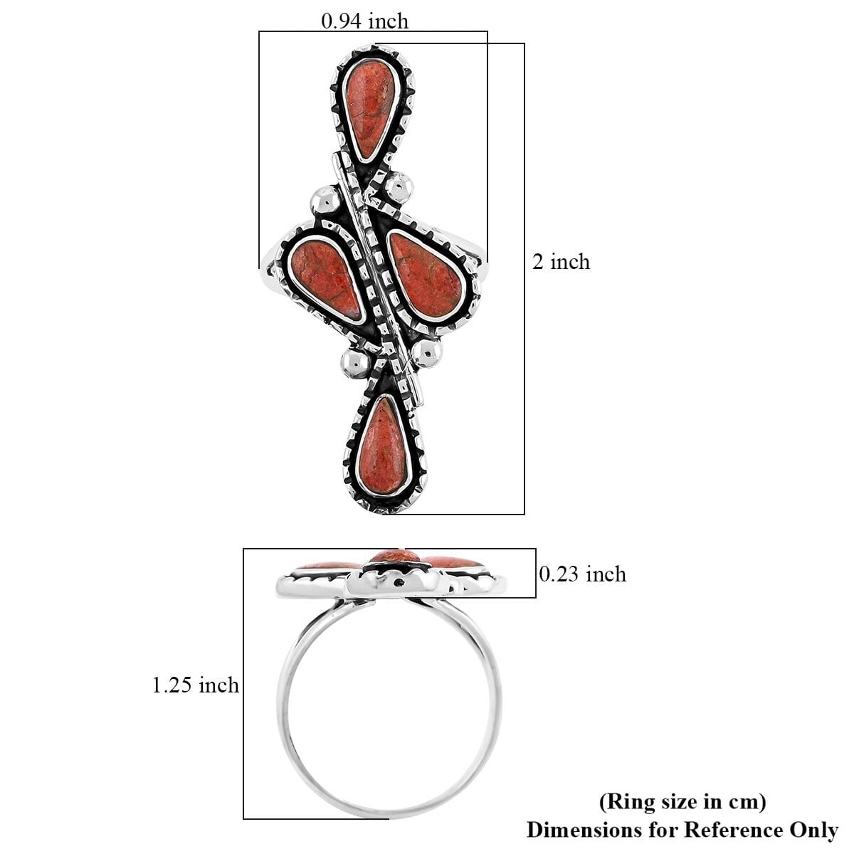 Santa Fe Style Enhanced Red Coral 8.00 ctw Ring in Sterling Silver (Size 11.0) image number 5