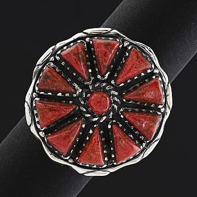 Santa Fe Style Enhanced Red Coral 19.00 ctw Ring in Sterling Silver (Size 10.0)