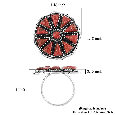 Santa Fe Style Enhanced Red Coral 19.00 ctw Ring in Sterling Silver (Size 10.0)