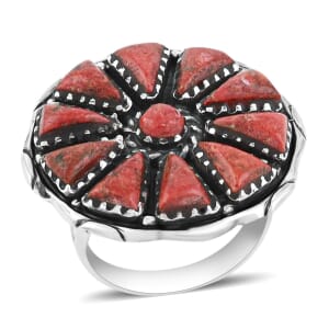 Santa Fe Style Enhanced Red Coral 19.00 ctw Ring in Sterling Silver (Size 11.0)