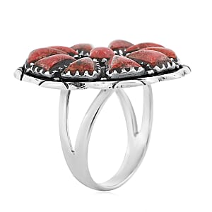 Santa Fe Style Enhanced Red Coral 19.00 ctw Ring in Sterling Silver (Size 9.0)