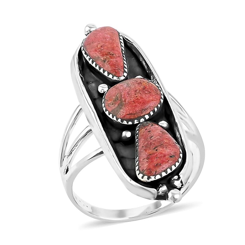Santa Fe Style Enhanced Red Coral 9.00 ctw Ring in Sterling Silver (Size 10.0)