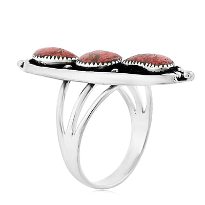 Santa Fe Style Enhanced Red Coral 9.00 ctw Ring in Sterling Silver (Size 10.0)