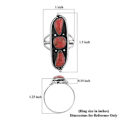Santa Fe Style Enhanced Red Coral 9.00 ctw Ring in Sterling Silver (Size 10.0)